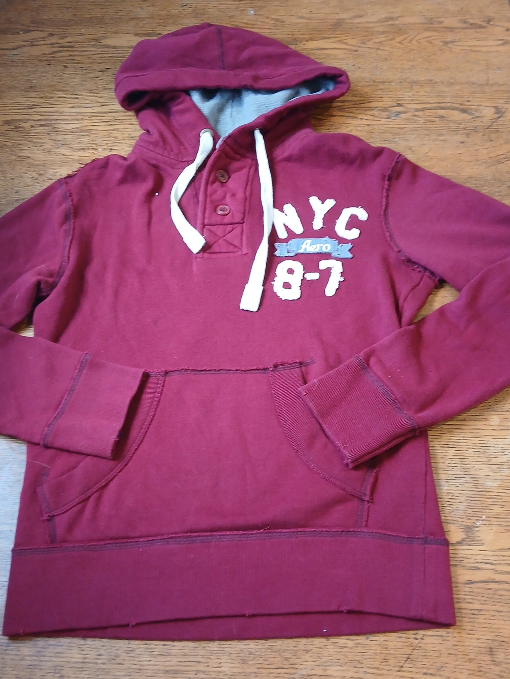 Aeropostale NYC Graphic Hooded Pullover Sweatshirt Buttons Oversized Sz XS Y2k